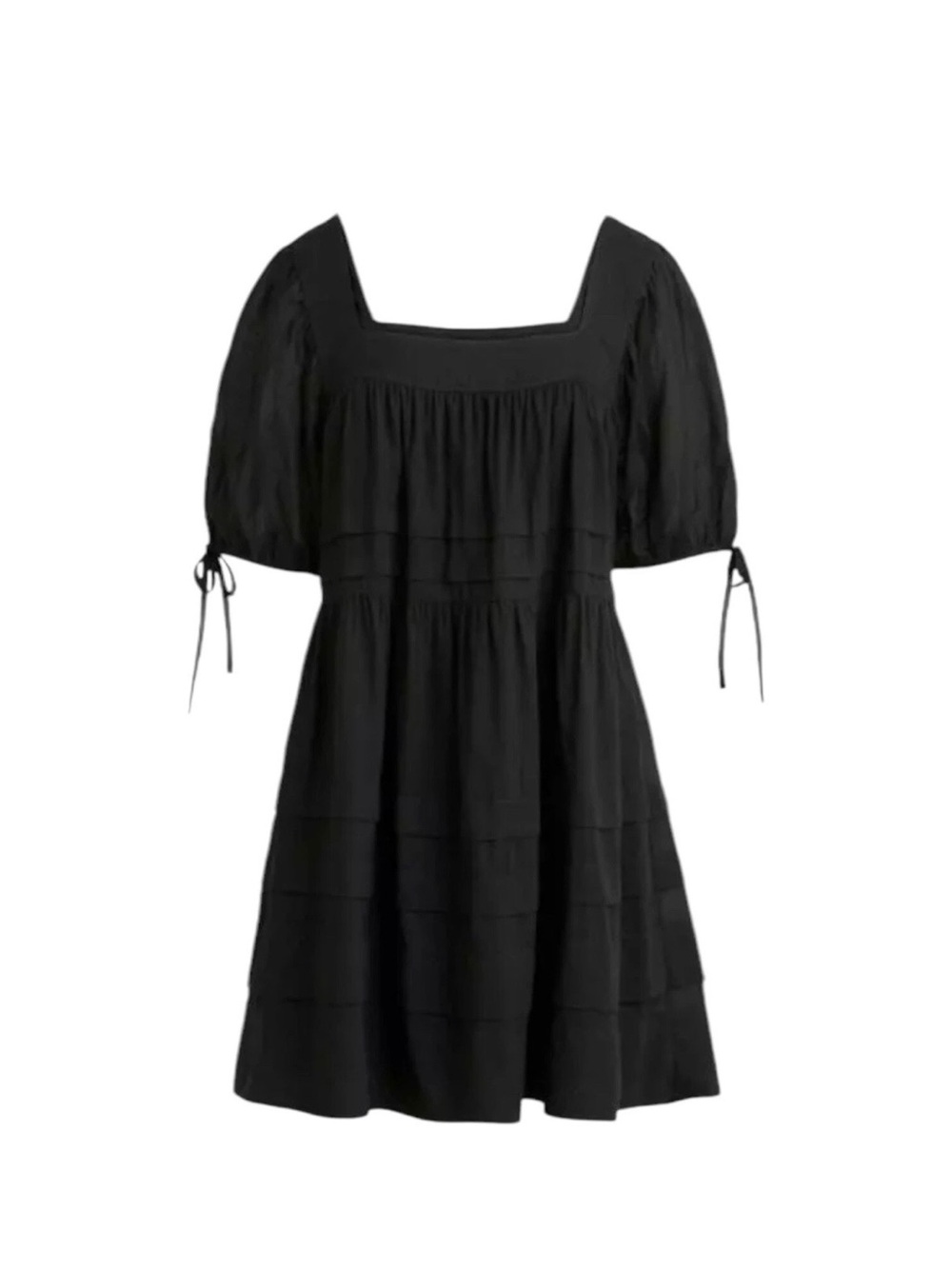 J.Crew Calliste Black Square Neck Puff Sleeve Cotton Babydoll Mini Dress S - Picture 2 of 10
